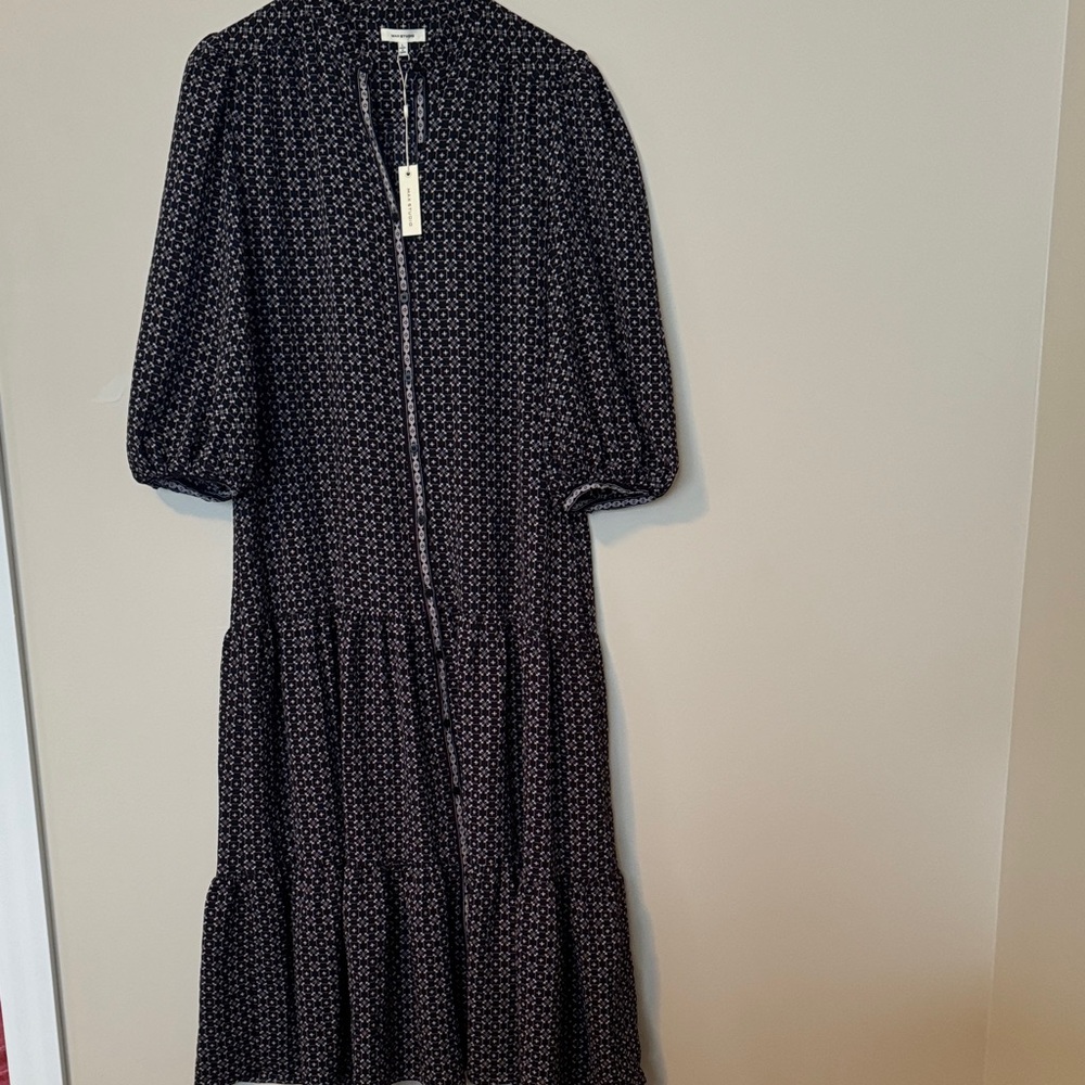 Max Studio Navy Floral Tiered Maxi Dress